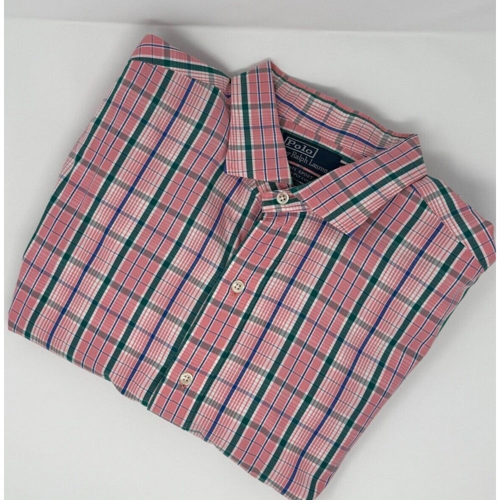 Polo Ralph Lauren Shirt Men's X-Large Estate Sport Long Sleeve Plaid Pink Cotton